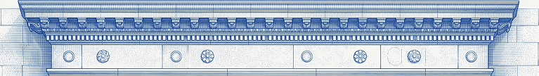 A decorative strip of blue toy building bricks
